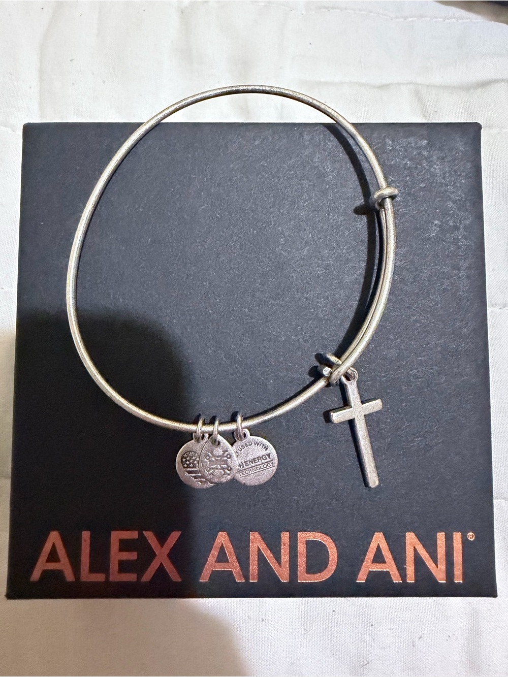 Alex and Ani Silver Cross Charm Expandable Bangle